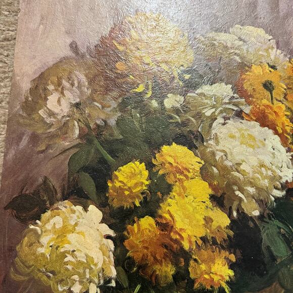 Bouquet in Brass Yellow Flowers Vase Lithograph Art Mid Century Modern 16x20 - Picture 6 of 12